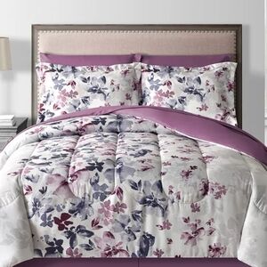 Lanwood Monica King 8 Pcs Reversible Comforter Set New White Purple Blues